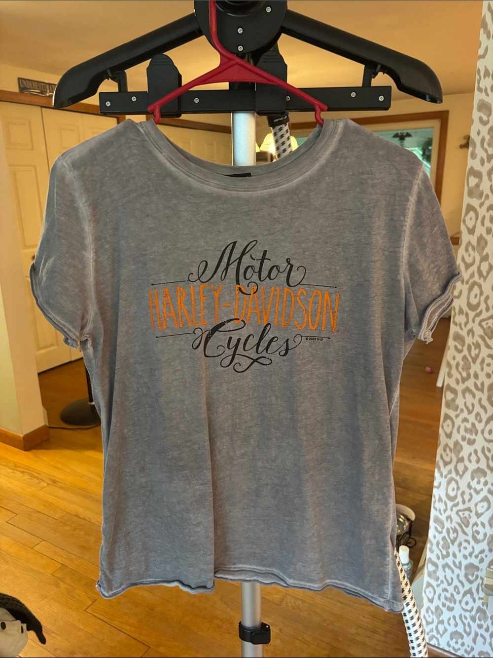 Harley-Davidson Gray Tee with Orange and Black Script Logo